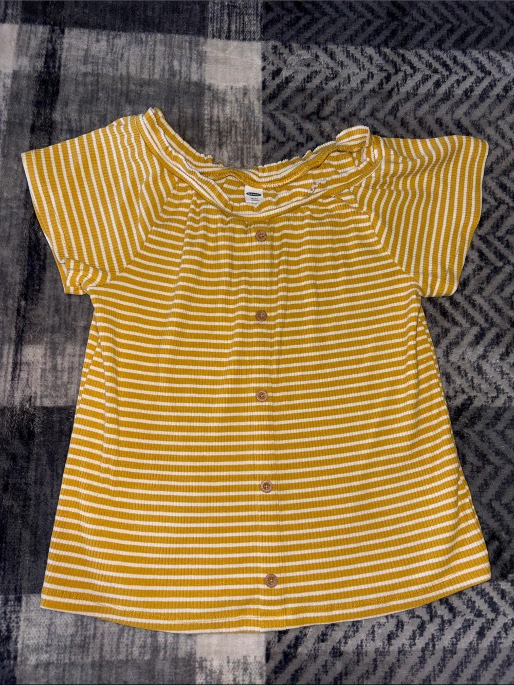 Old Navy Yellow & White Striped Button-Front Toddler Top